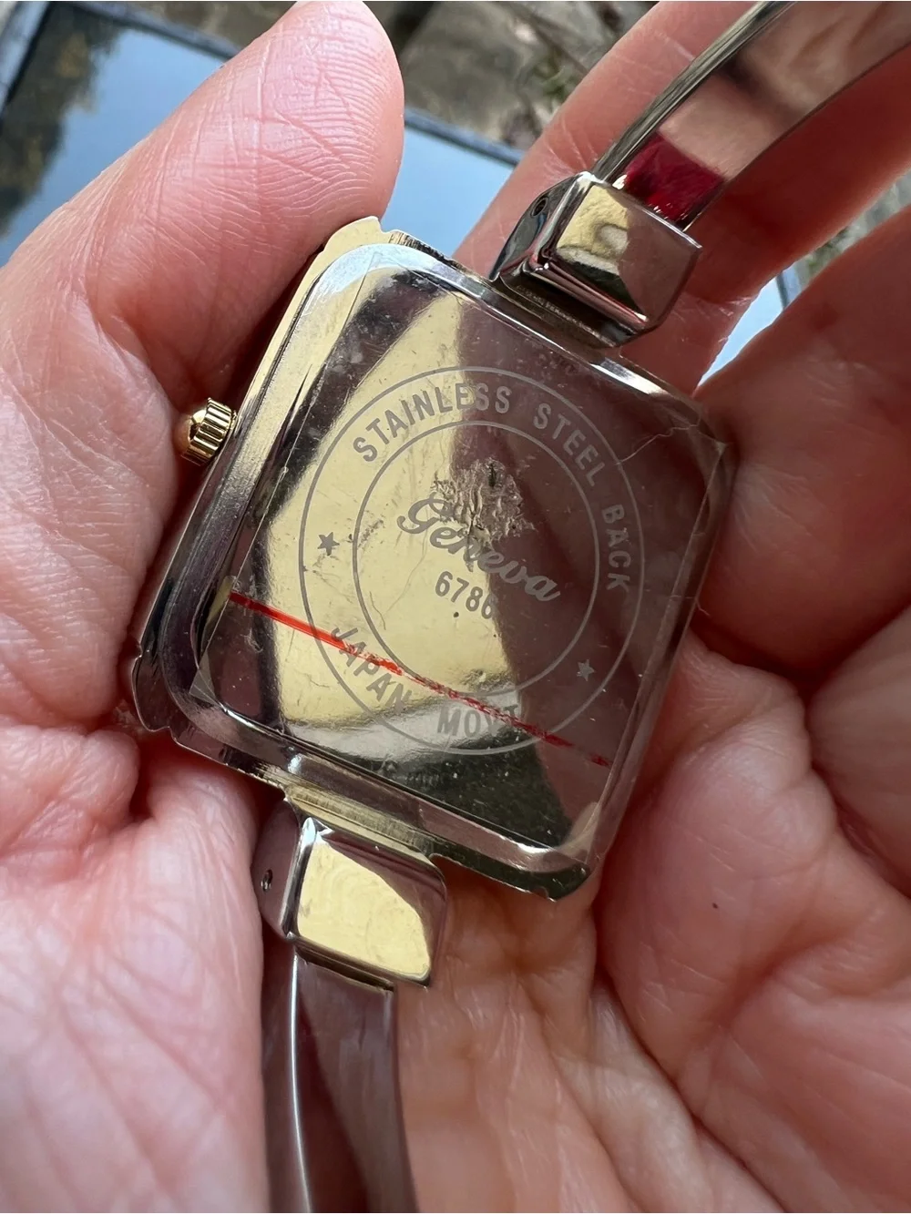 Vintage Y2K Geneva Two-Tone Gold and Silver Square Bangle Watch